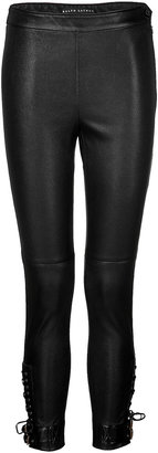 Ralph Lauren Black Label Stretch Leather Leggings with Laced Ankle