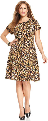 Amy Byer Plus Size Short-Sleeve Animal-Print A-Line Dress