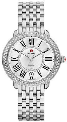Michele Serein Diamond, Mother-Of-Pearl & Stainless Steel Bracelet Watch