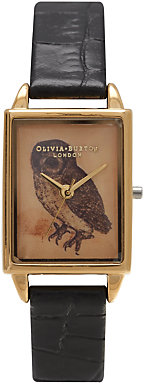 Burton Olivia OB14WL32 Women's Woodland Rectangular Leather Strap Watch, Black