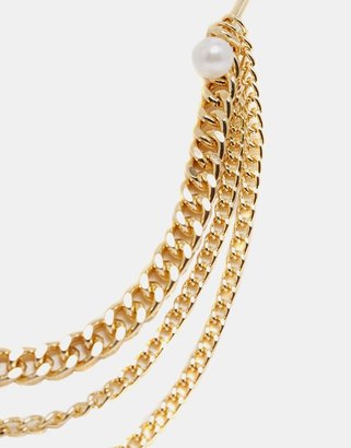 ASOS Faux Pearl Chain Bar Choker Necklace