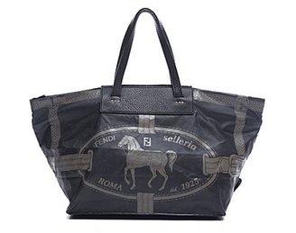 Fendi Pre-Owned Black Nylon and Leather Logo Tote Bag