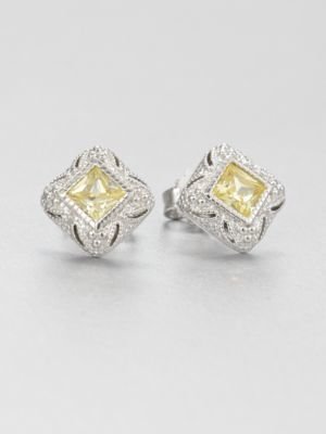 Judith Ripka Estate Canary Crystal & Sterling Silver Stud Earrings