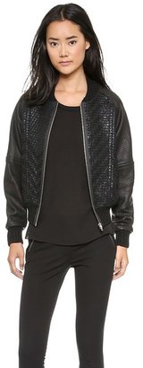 Yigal Azrouel Boucle Bomber with Leather Sleeves