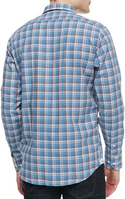 Neiman Marcus Plaid Poplin Button-Down Shirt, Blue