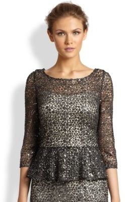 Kay Unger Sequined Lace Peplum Top