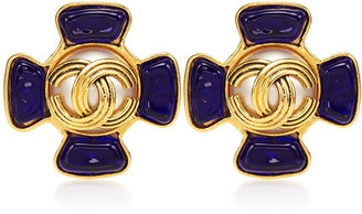 WGACA Vintage Chanel CC Blue Gripoix Pearl Flower Earrings From What Goes Around Comes Around