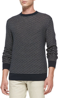 Theory Textured Striped Crewneck Sweater, Blue/Navy