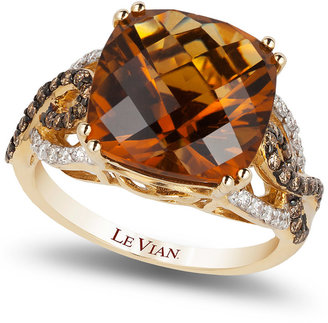 LeVian Cognac Quartz (6 ct. t.w.) and Diamond (3/8 ct. t.w.) Ring in 14k Gold