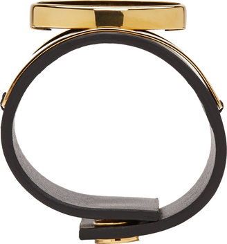Marni Black Leather Gold Set Horn Bracelet
