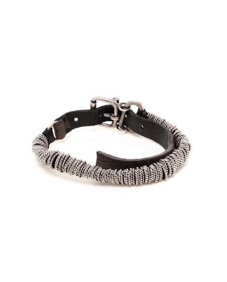 Goti Buckled Leather and Silver Chain Bracelet