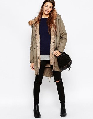 ASOS COLLECTION Parka With Detachable Faux Fur Lining & Hood