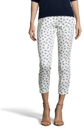 JB by Julie Brown ivory and navy anchor print stretch cotton 'Skipper' cropped pants