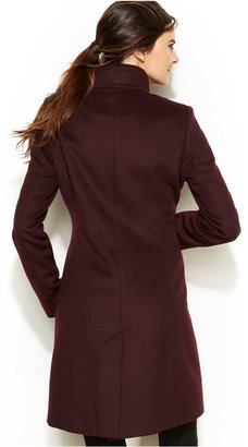 DKNY Petite Wool-Blend Ruffled Walker Coat