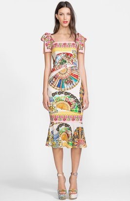 Dolce & Gabbana Fan Print Stretch Silk Dress