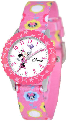 Disney Watch, Kid's Minnie Mouse Time Teacher Pink Printed Nylon Strap 31mm W000031