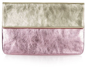 Topshop Womens Two-Tone Metallic Leather Clutch - Pink