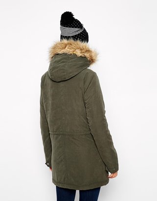 Only Faux Fur Hooded Parka With Contrast Lining