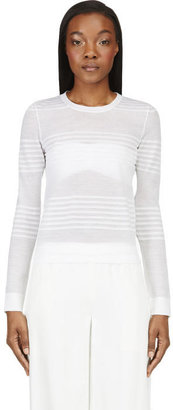 Calvin Klein Collection White Semi-Sheer Engineered Stripes Sweater