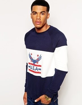 ASOS Sweatshirt With Print & Cut & Sew Detail - Navy