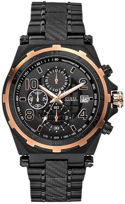 GUESS Black and Rose Gold-Tone Masculine Detailed Chronograph Watch