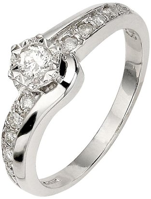 Love DIAMOND 9 Carat White Gold 25pt Diamond Illusion-Set Solitaire Twist Ring With Diamond Set Shoulders