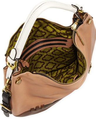 Oryany Olivia Colorblock Pebble Leather Hobo/Shoulder Bag, Nude Multi