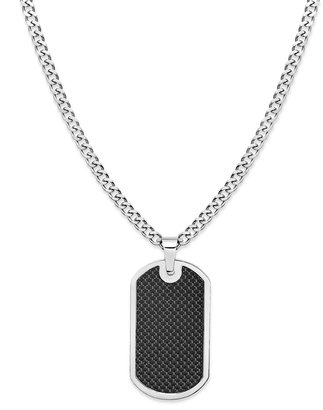 Sutton by Rhona Sutton Sutton Stainless Steel and Black Carbon Fiber Dog Tag Necklace