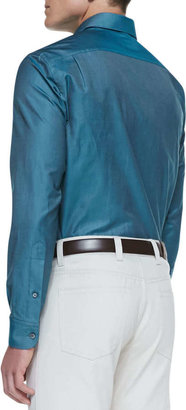 Ermenegildo Zegna Solid-Color Cotton Sport Shirt, Teal