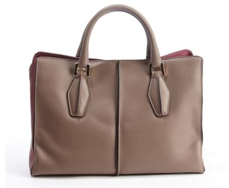 Tod's taupe and maroon leather top handle convertible tote bag
