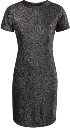Topshop Glitter lurex bodycon dress with high neck. length - 84cm. 70% viscose, 16% polyester, 14% metallic fibres. machine washable.