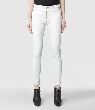 AllSaints Leather Zip Skinny Jeans