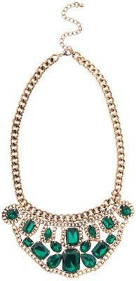 New Look Green Chain Trim Gem Bib Necklace