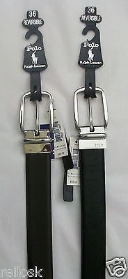 Polo Ralph Lauren Mens Reversible Leather Belt Black Brown 32 34 36 38 40 42 Nwt