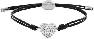 Fossil Ladies Vintage Motifa Leather Wrap Bracelet With Silver Crystal Heart
