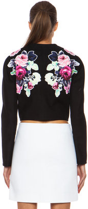 Carven Tricotline Flower Patches Fitted Cotton Jacket in Black