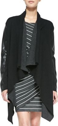 Bailey 44 Compression Draped Coat with Faux-Leather Sleeves