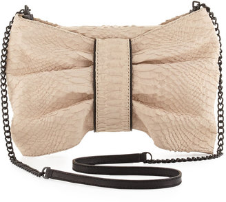 Alice + Olivia Snake-Print Leather Bow Bag, Bone