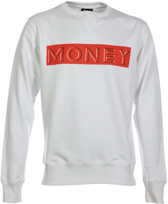 Money Stamp Branding White Crew Neck Sweatshirt
