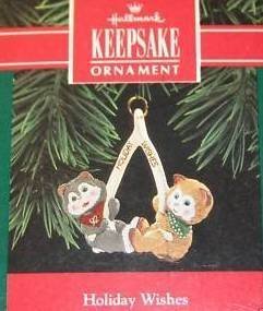 Hallmark 1992 CAT Ornament HOLIDAY WISHES - 2 KITTENS on WISHBONE