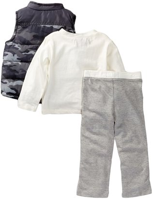 ABS by Allen Schwartz Quilted Camo Puffer Vest, Long Sleeve Tee & Pant Set (Baby Boys)