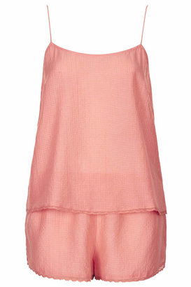 Topshop Bright pink textured cami and shorts pyjama set. 71% viscose, 29% cotton. machine washable.