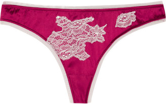 Elle Macpherson Intimates Soie lace-appliquéd stretch-silk satin thong