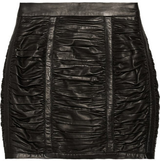 Balmain Ruched leather mini skirt