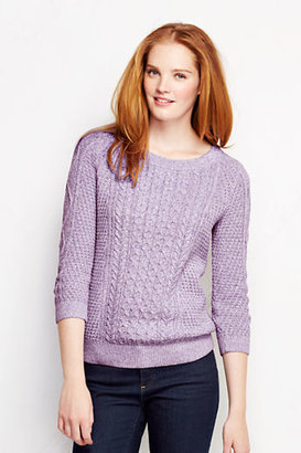 Lands' End Women's Petite 3/4-sleeve Lofty Blend Cable Marl Pullover Sweater
