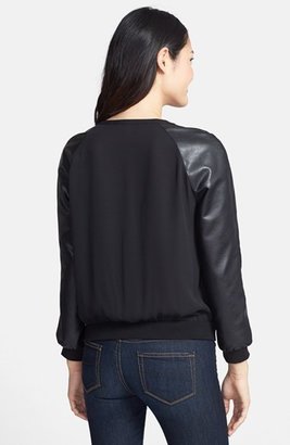 Halogen Faux Leather Sleeve Sweatshirt