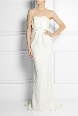 Lanvin Strapless Floral-brocade Linen-blend Gown - Off-white