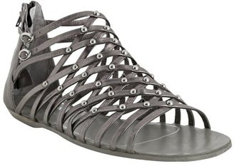 Dolce Vita dark silver leather 'Ezra' studded zip back flat sandals