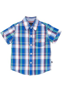 Nautica Short Sleeve Plaid Button Front Shirt (Toddler Boys)