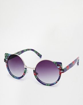ASOS Tropical Print Half Frame Round Sunglasses - Multi